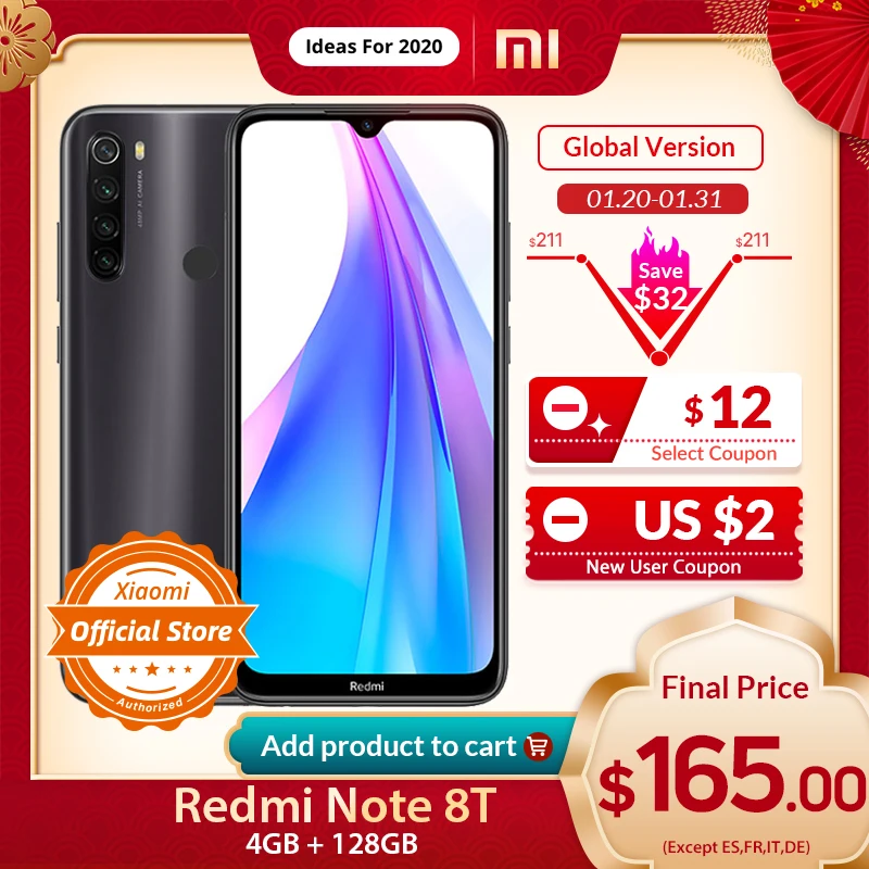 

Xiaomi Redmi Note 8 T Note 8T Global Version 4GB 128GB Smartphone Snapdragon 665 48MP AI Quad Camera 4000mAh 18W fast charge NFC