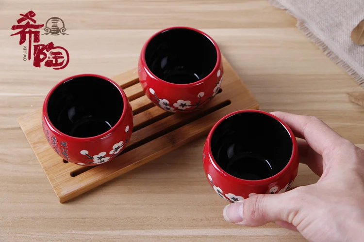 Japanese style ceramic kung fu tea sets wedding supplies cup teapot tray Chinese traditional red teapot suit newlywed gift