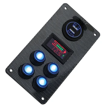 

12 - 24V Boat On-Off Blue LED Rocker Switch Panel Car Refit Panel Combination Switch Dual USB Charger Voltmeter Gauge