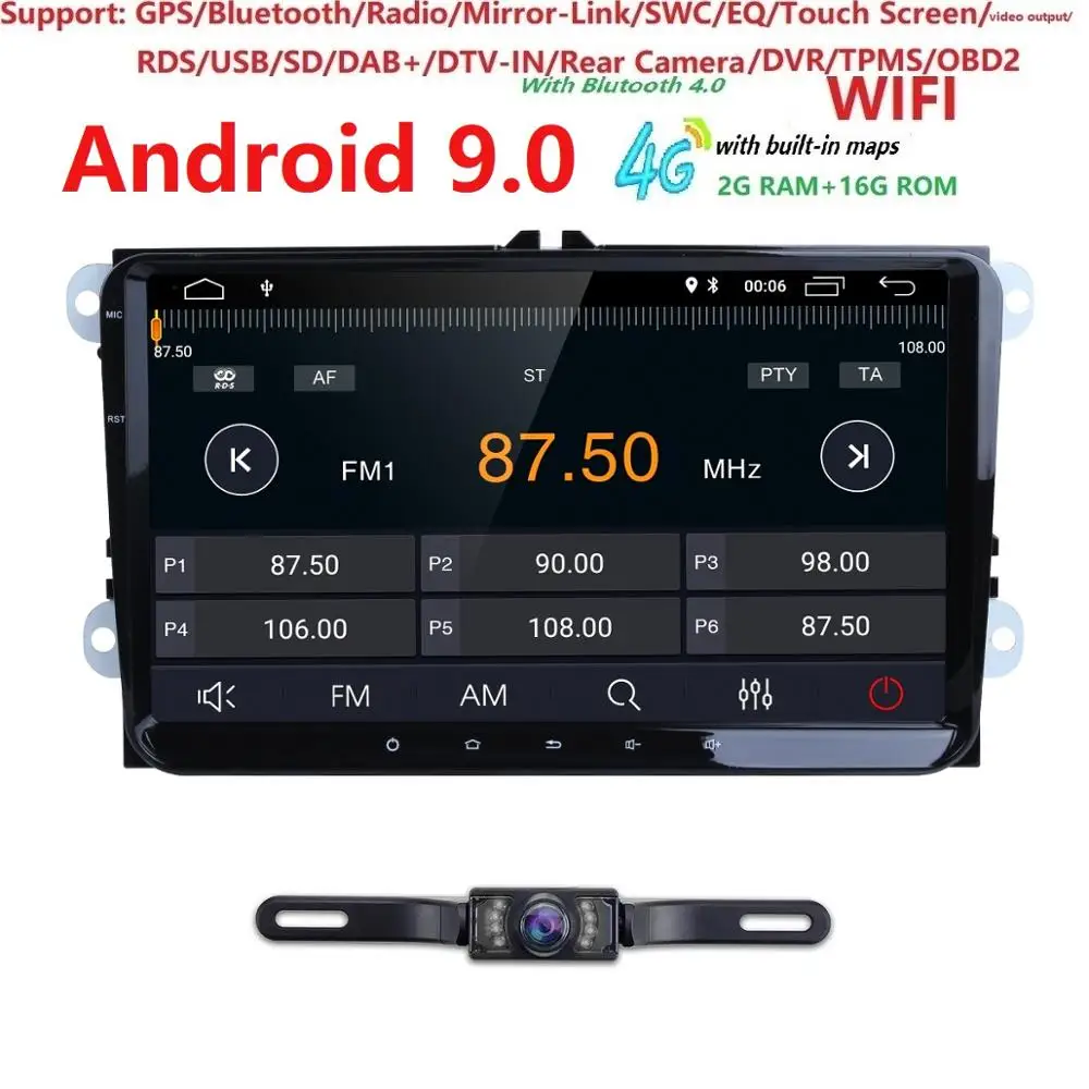 

IPS DSP 1din Android 9.0 2G 16G GPS Radio for PASSAT B6 B7 V7 Golf 5 6 BORA Tiguan Fabia Rapid Seat Leon Altea Toledo no DVD