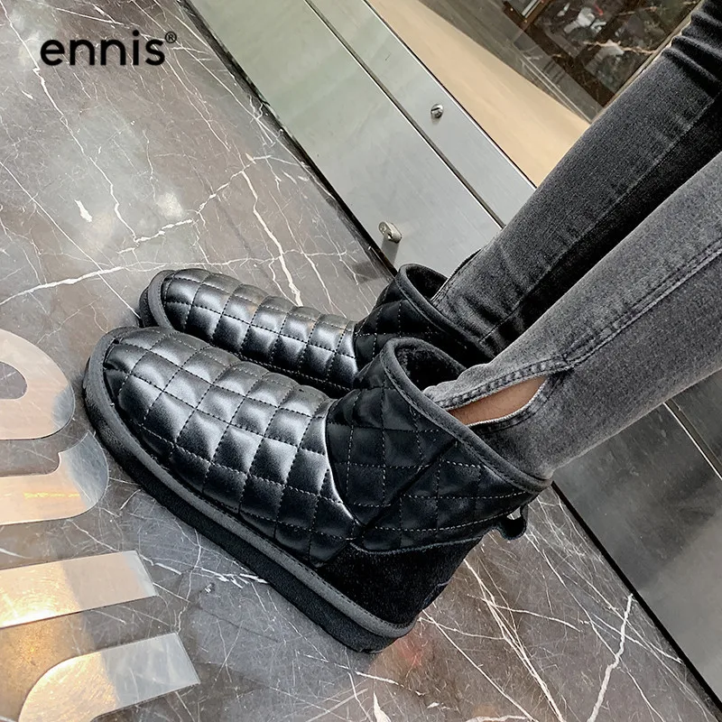 ENNIS/ г. Модные зимние ботинки женские ботильоны на плоской подошве с овечьим мехом женские водонепроницаемые плюшевые Ботинки теплая обувь большого размера A9300