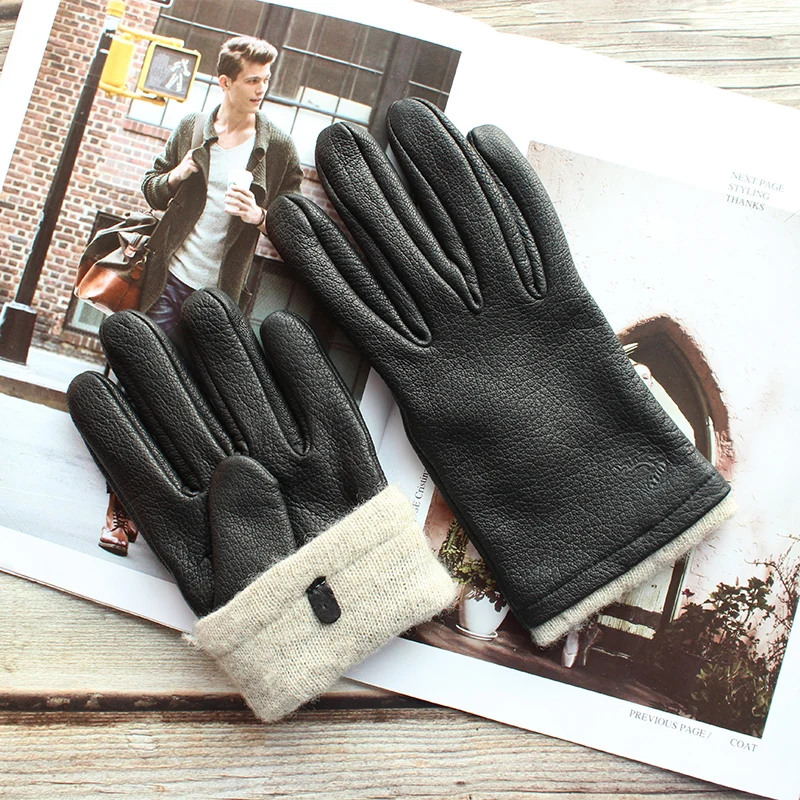 New men's deerskin gloves leather fashion bow-shaped retro autumn and winter driving and riding motorcycle warm gloves New men's deerskin gloves leather fashion bow-shaped retro autumn and winter driving and riding motorcycle warm gloves