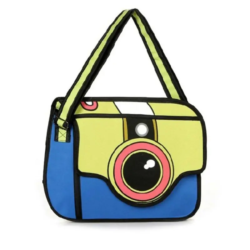 

3D Jump Style 2D Drawing Paper Bag Cartoon 3D Camera Shoulder Bags Crossbody Purse Tote Satchel F42A