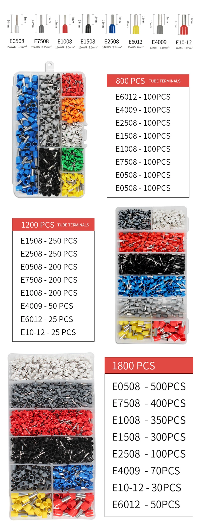 peças, fio, ferrolhos, conector tubular, caixa-embalagem, kit de terminais de crimpagem