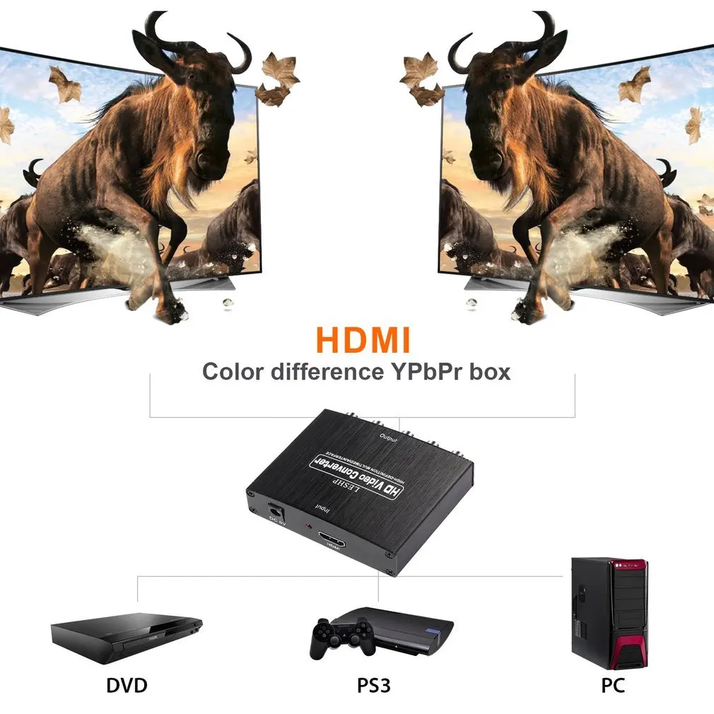 LESHP 2 канала импульсно-Кодовая Модуляция(LPCM) 50/60HZ 1,65 Гбит/с/165 МГц HDMI к RGB компонент(YPbPr) видео+ R/L аудио адаптер конвертер HD ТВ черный