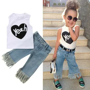 

2Pcs Kids Baby Girl Vest Top T-shirt Jeans Denim Pants Outfits Set Clothes 6M-5T