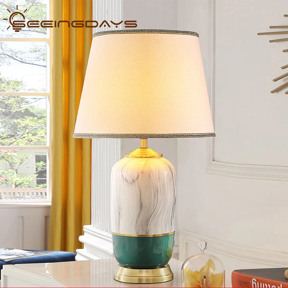 38x70cm American Ceramic Table Lamp For Bedroom Nordic Bedside Lamp Living Room Light Luxury Villa Bed Lamp 220V EU Plug LED Table Lamps AliExpress