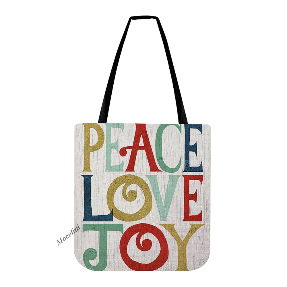 

Christmas Shopper Tote Bag JOY New Year Cartoon Christmas Tree Small Car Pattern Casual Handbag Waterproof Linen Shoulder Bag