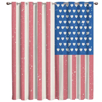 

Flag With Heart Design Room Curtains Large Window Window Curtains Dark Curtain Lights Curtains Blackout Kitchen Bedroom Indoor