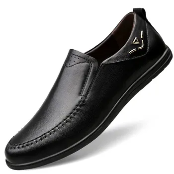

LIMEIKE 2020 men's dress shoes genuine leather cow classic black or brown office shoe man plain formal shoes