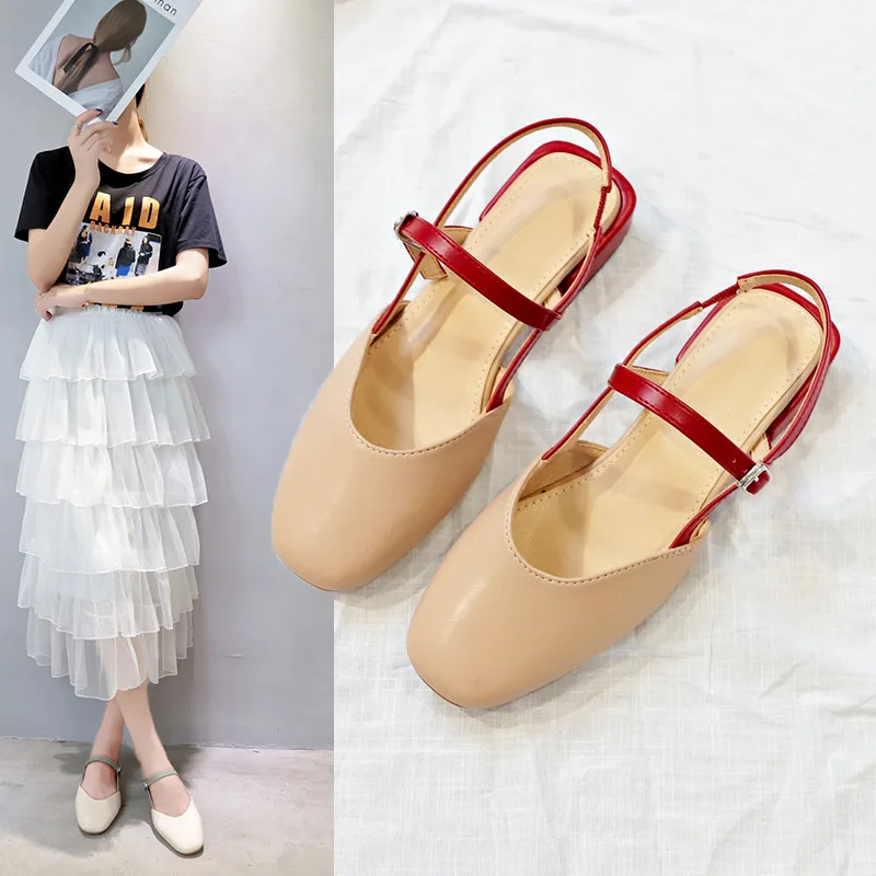 

Cool Shoes Women's 2019 Summer New Style Korean Version of the Head Low-Cut Straight Line-Strap Flat Square Heel Mixed Colors Ma