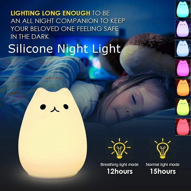 Tanie LED lampka nocna Kawaii, noc, lekki koran czujnik dotykowy kot