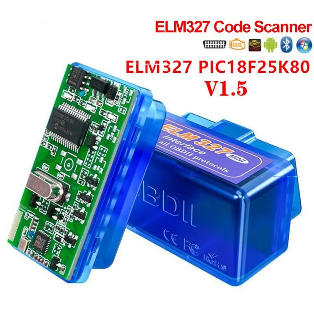 Мини ELM327 V1.5 Bluetooth ELM 327 PIC18F25K80 OBD2 сканер Диагностический адаптер сканирующий