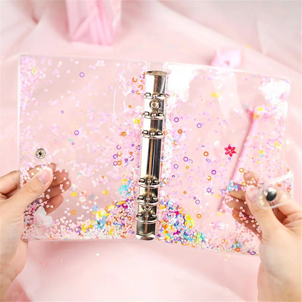 

Cute Glitter Sequins Notebook Cover A5/A6 Transparent 6 Rings File Folder Loose Leaf Ring Binder Kawaii School Office Supplies