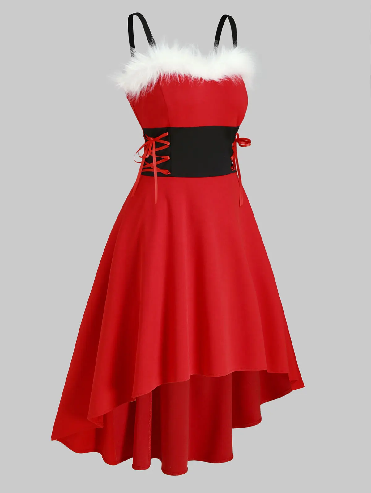 ROSEGAL/зимнее платье для женщин; рождественское платье из искусственного меха со шнуровкой и глубоким подолом; женские винтажные платья средней длины; женские вечерние платья; - Цвет: Red