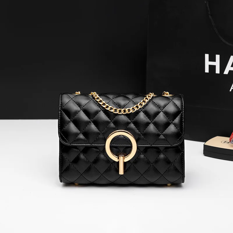 

Amoy Printed Leather Goods New Style Circular Ring Lock Square Sling Bag Korean-style Rhombus Bag with Chain Shoulder Bag Trend