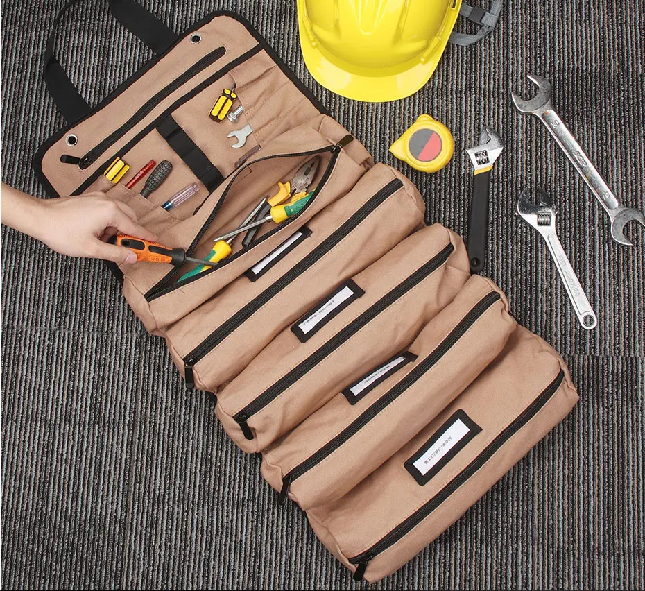tool box chest Wessleco Large Canvas Roll Up Tool Bag With Shoulder Strap Multifunction Electrician Tool Storage Bag Portable Tool Shoulder Bag best tool backpack