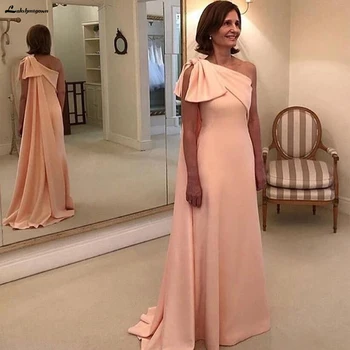 

2020 Cheap Pink Mother Of The Bride Dresses One Shoulder With Big Bow Satin Ruched Backless Custom Plus Size Evening Dress