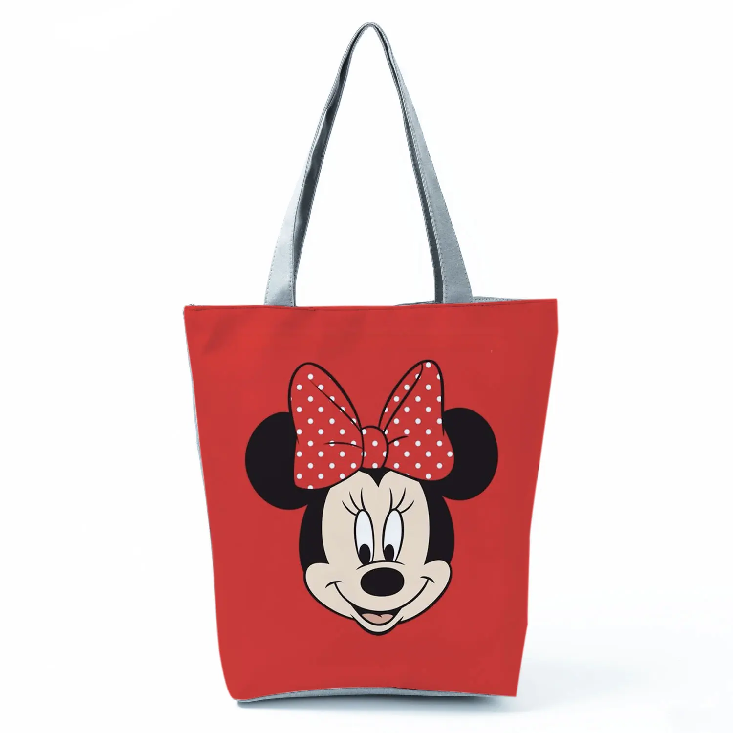 Disney Minnie Animation Printed Handbag Cute Cartoon High Capacity Eco Reusable Red Shopping Bag Casual Women Beach Shoulder Bag