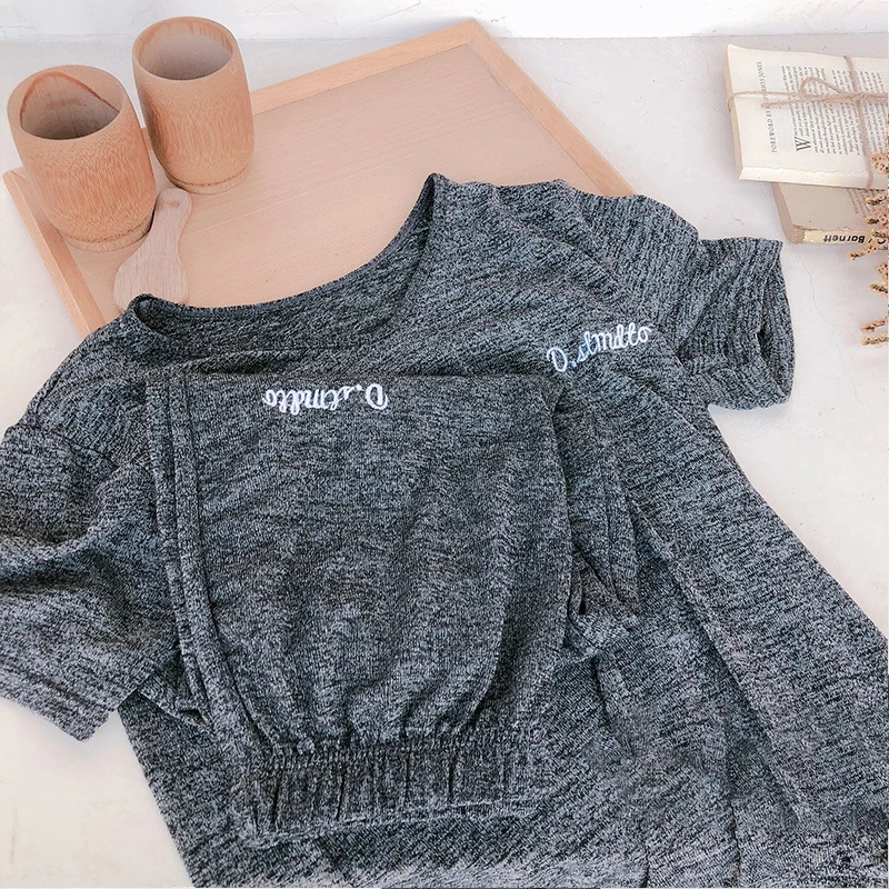 Новые женские пижамы с коротким рукавом, Женский Пижамный костюм, модель пижамы для женщин, одежда для дома, летняя Домашняя одежда, подарок для отдыха - Цвет: Pants suit Gray