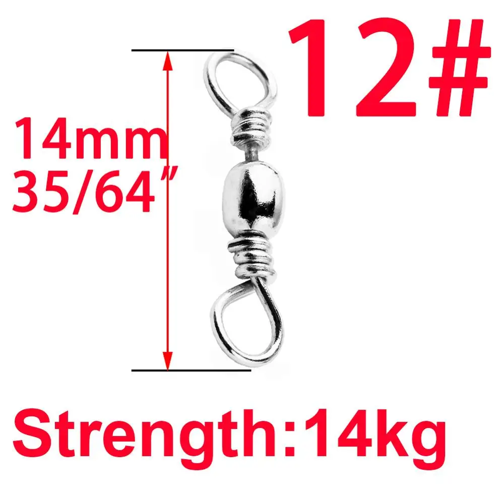 size12 50pcs 50 шт. рыболовный соединитель из нержавеющей стали с защелкой, роликовый морской шар, Поворотный Баррель, морские крючки, приманка для ловли карпа, летающая лодка, рыболовные снасти, коробка, инструменты - Цвет: size12 50pcs