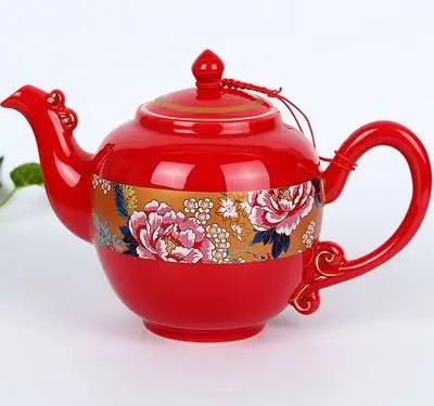 Китайская традиционная Античная Красная Свадебная керамическая чашка для чая поднос для чашек кунгфу Чайный набор tureen gaiwan фарфор женитьба подарок
