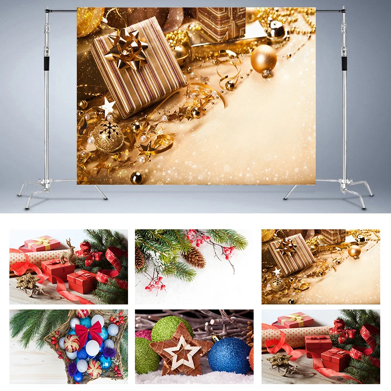 Nitree Golden Gift Box Pine Five-pointed Star Christmas Balls Party Backdrop Photography Background Photo Studio Props Vinyl | Электроника