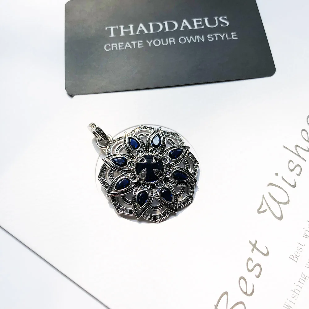 Подвеска синий CZ цветок лотоса, Брендовое модное ювелирное изделие 925 пробы серебро Thomas Bijoux ожерелье аксессуары подарок для Ts женщины