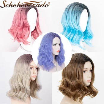 

Scheherezade Ombre Blue Pink Brown Synthetic Wigs For Women Highlight Blonde Short Bob Wigs Mixed Black Cosplay Wigs Heat Resist