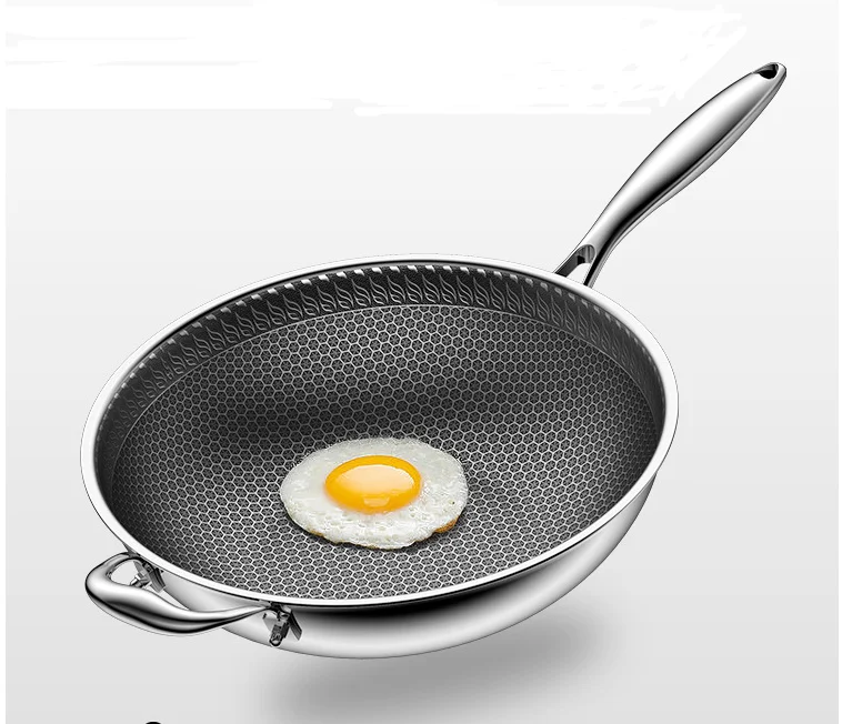 32cm No lid Полный экран соты 304 нержавеющая сталь кухонная посуда вок кастрюля без масла дым плоское дно антипригарная кухонная посуда - Цвет: 32cm No lid