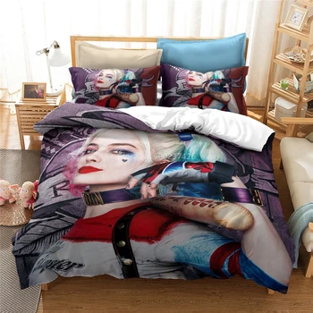 

3d Suicide Squad Harley Quinn Printed Cartoon Duvet Cover with Pillowcovers Elegant King Bedding Sets Kids Adults Bedroom Decor