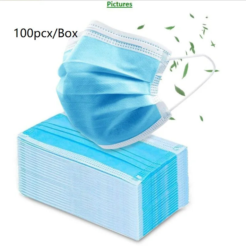 

100pcs protective face Mask Quickly Delivery Disposable Face Mask Respirator Dust Adult Face Mask Hats