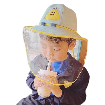 

Kids Bucket Sun Hat UV Protection Summer Safety Anti-Spitting Hat with Chin Strap & Clear Face Shield