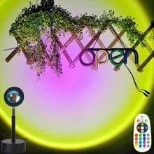 Projecteur de soleil rouge arc en ciel, veilleuse, lampe de bureau, couleur réglable, chambre à coucher, café, décoration murale, éclairage