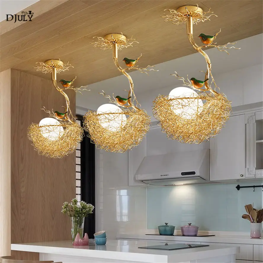 Современный скандинавский дизайн птичье гнездо стеклянная люстра для кухни, столовой светодиодные светильники для детской спальни подвесной светильник