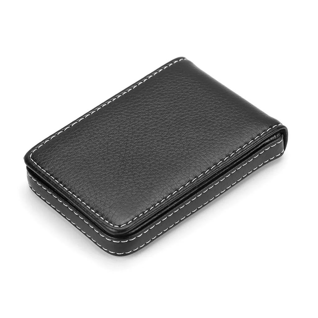 

Big Capacity Business Name Card Holder Credit Card Holder Fashion Unisex PU Leather Bussiness Solid Visit Card Case Metal Wallet