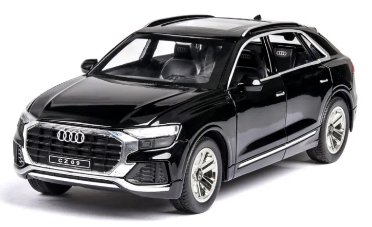 1:24 audi Q8 SUV Выкл-модель дорожного транспортного средства Высокая имитационная модель автомобиля из сплава со звуком светильник оттягивающийся детский игрушечный автомобиль - Цвет: Черный