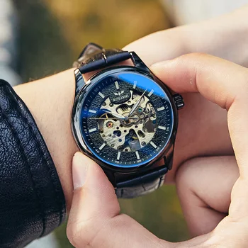 

AOLISHI Waterproof Skeleton Mens Watches Top Brand Luxury Men Wristwatch Stainless Steel Genuine Leather Relogio Masculino