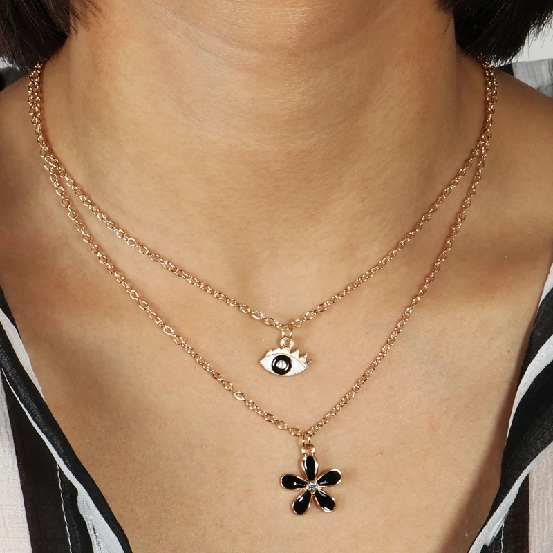 Простой стиль черный цвет эмаль ожерелья в форме клевера и подвески для женщин Девушка Femme Bijoux Colar День Святого Валентина Брелок - Окраска металла: as picture