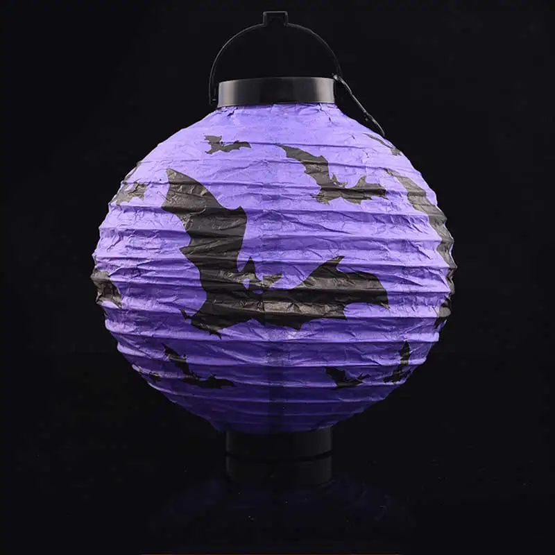 Purple bat Декор для Хэллоуина, вечеринки Бумага Фонари s светодиодный светильник, висящая Тыква свет летучая мышь паук черный оранжевого и белого цветов в стиле хип абажур - Цвет: Purple bat