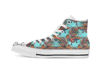 

rooster ink turquoise Custom Casual High Top lace-up Canvas shoes sneakers Drop shipping