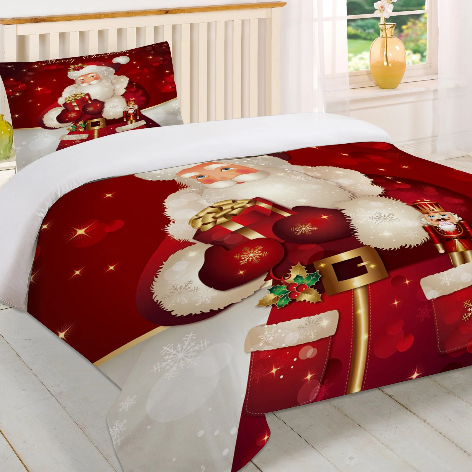 Merry Christans Санта Пододеяльник подушка чехол Стёганое одеяло крышка постельное белье набор постельных принадлежностей для односпальной кровати для кровати