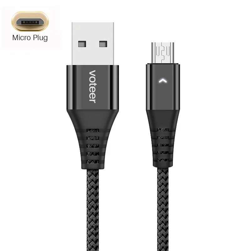 Voteer 3A Micro USB кабель для зарядки мобильных телефонов type-C 8-контактный кабель для быстрой зарядки кабель для передачи данных для iPhone samsung - Цвет: Black Micro USB