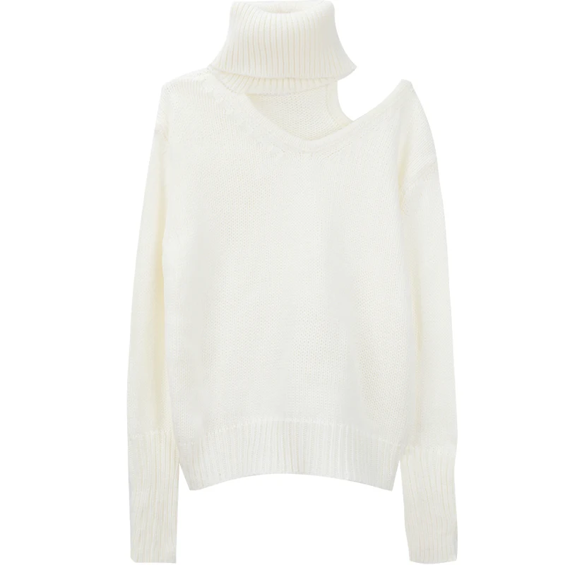Korean Chic Scarf Collar Women Sweaters Vintage Solid Long Sleeve Knitted Pullovers Sexy Off Shoulder Sueter Mujer