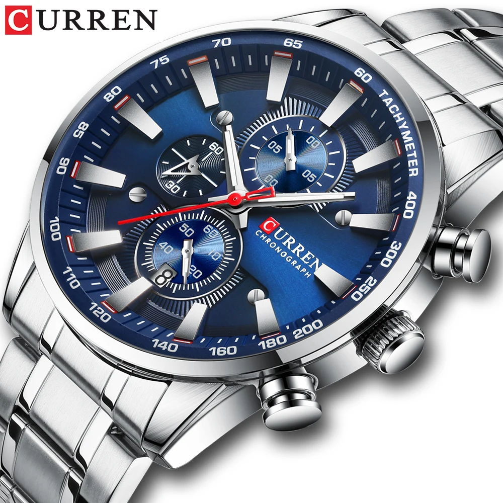 Business Watch Chronograph Stainless-Steel Top-Brand Clock Auto-Date Male Reloj Casual