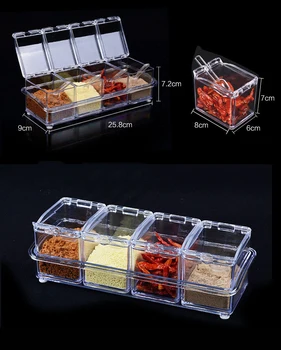 

4pcs / Set Condiment Box Kitchen Organizer Storage Boxes Spices Seasoning Transparent Jar Sugar Salt Bottle Kitchen Accessories