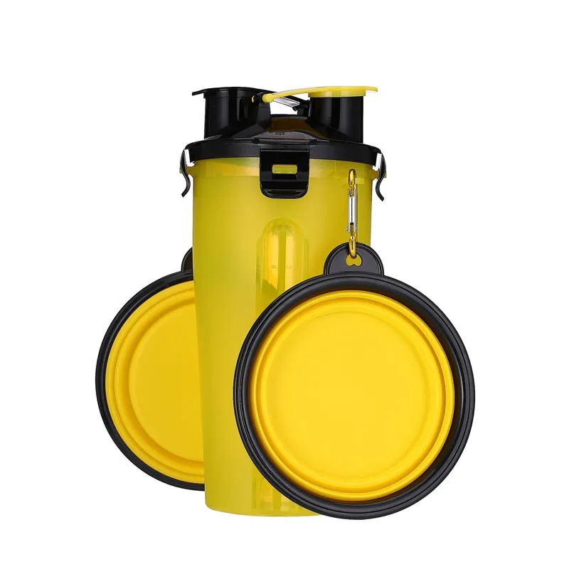 Yellow C Портативная 2 в 1 ПЭТ складная бутылка для воды контейнер для еды со складной силиконовой миской для домашних животных уличная дорожная кормушка для кошек и собак чаша - Цвет: Yellow C