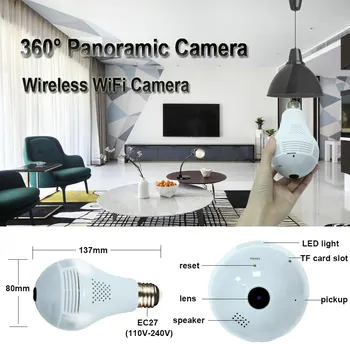 

360 Degree LED Light 960P Wireless Panoramic Home Security WiFi CCTV Fisheye Bulb Lamp IP Camera Two Ways Audio