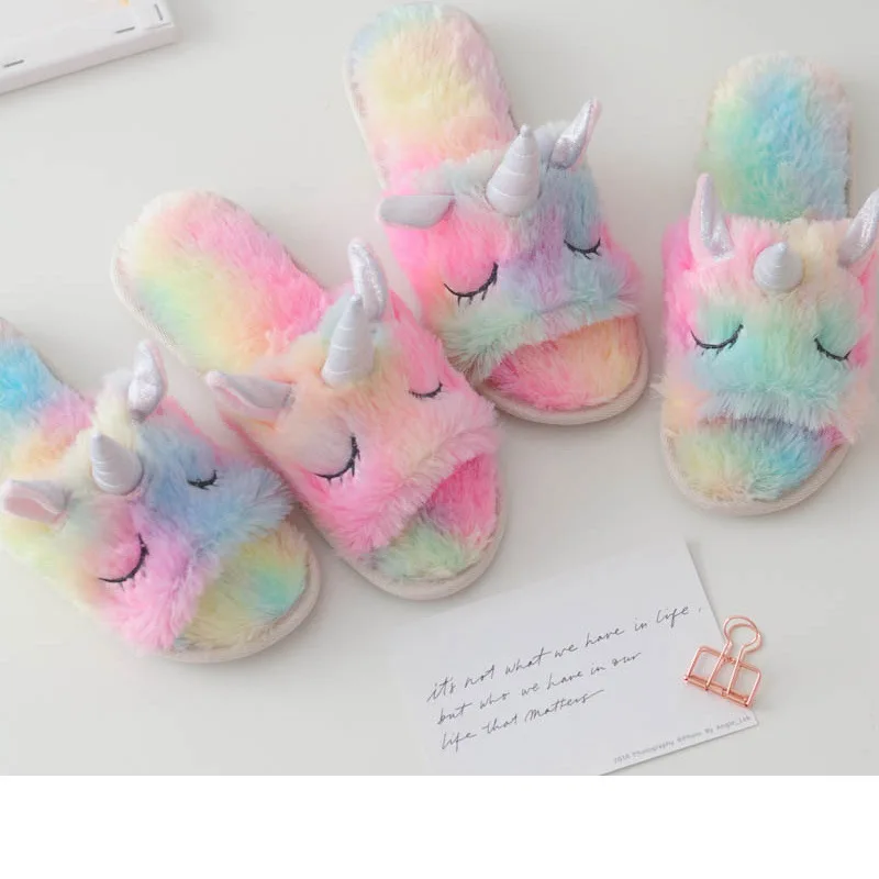 

Spring New Style GIRL'S Dreamy Ice Cream Color Unicorn Peep-Toe Slipper Home Indoor Anti-slip Sandals Women's