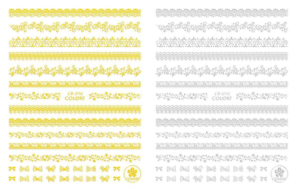 CB11-019 New Style Gold And Silver Black And White DIY3D Nail Sticker Cartoon Lettered Manicure Flower Stickers